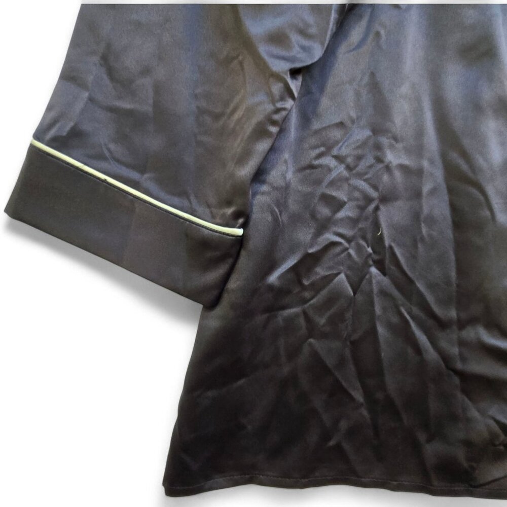 NWT Cabernet Woman Black Solid Contrast Piping Coordinating Satin Pajama Set 3X - Picture 10 of 16